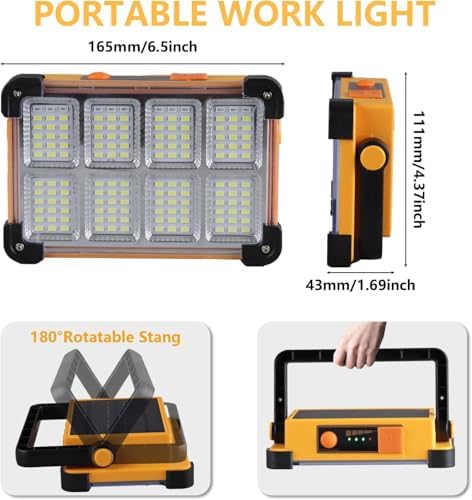 YXQUA 2 Pack 120W Solar Rechargeable Work Light, 144 LED 10000LM, IP65 - Image 3