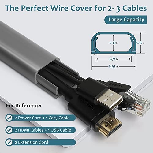 ZhiYo 43" Cord Covers for Wires on Wall, Grey Cord Hider, 0.95" W x 0.47" - Image 2
