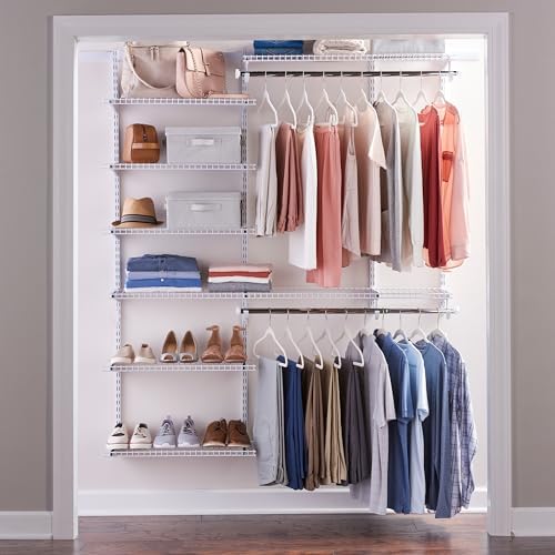 Rubbermaid Configurations Deluxe Custom Closet Kit 3-6 Ft. Adjustable Metal Wire Shelving White Finish Expandable Organization System Hardware Included for Home Closet/Pantry/Laundry/Mudroom - Image 5