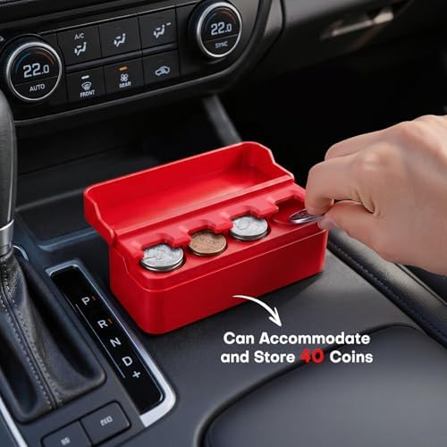 SINGARO Coin Holder for Car, Coin Change Organizer Compatible with Coins of Different Sizes, Dash-Mounted Holder Suitable for Most Cars, Trucks(2PCS Red) - Image 4