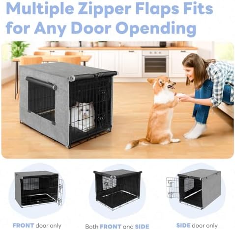 Seiyierr Dog Crate Cover - Kennel Cover Fit for 42 Inch Dog Crate, Double Door Polyester Crate Cover for Wire Dog Crate Indoor Outdoor Protection, Grey - Image 2