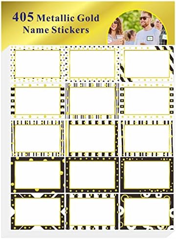 405 PCS Gold Metallic Name Tag, Blank Name Labels in 15 Designs with Permanent Adhesive Writable White Name Tag Stickers for School Office Home (Each Measures 3" x 2") by Stickyourhappymoment
