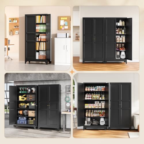 Yizosh Metal Storage Cabinet with 2 Doors and 4 Adjustable Shelves,- 72" Black Kitchen Pantry Storage Cabinet for Kitchen,Living Room,Dining Room - Image 7