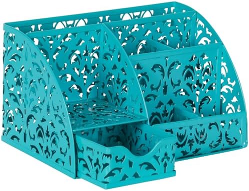 EasyPAG Desk Organizer and Pen Holder for Desk, Mesh Office Supplies Storage Caddy with Drawer for Small Space, Desktop Organizer for Home Office, Dark Teal - Image 2