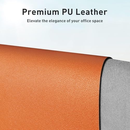 Aothia Leather Desk Pad Protector, Mouse Pad, Office Desk Mat, Non-Slip PU Leather Desk Blotter, Laptop Desk Pad, Waterproof Desk Writing Pad for Office and Home (36" x 17", Hermes Orange) - Image 2