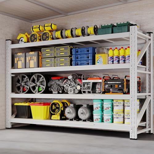 BYNSOE 71" W Storage Shelves 5000lbs Garage Metal Shelving Heavy Duty Garage Shelves Adjustable Storage Shelves for Industrial, Factory (White, 71" W x 24" D x 69" H) by BYNSOE