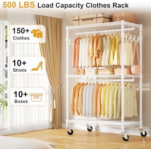 ULIFHOME P1 Rolling Clothes Rack, Portable Wardrobe Closet Holds 500lbs - Image 2