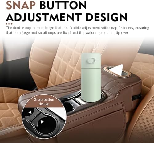 Car Armrest Box Mat, Multifunctional Soft Leather Center Console Height Enhancement Storage Armrest Decoration with Tissue Box, Cup Holder, Side Bags, Universal for Most Cars (Coffee) - Image 6