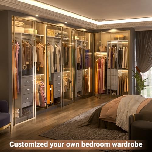Besiost 4FT Small Closet System with 3 Fabric Drawers, 48'' Closet Organizer System With 3 Adjustable Shelves, Flexible Built-In Clothes Garment Rack for Small Space, 48" L x 13" W x 71" H, Grey - Image 5