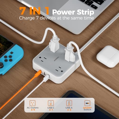 TESSAN Surge Protector Flat Extension Cord 10Ft, Flat Plug Power Strip - Image 2