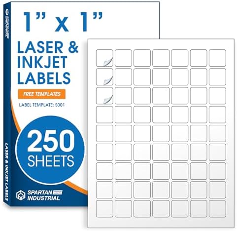 1" X 1" Matte White Printable Labels (250 Sheets, 15750 Stickers) by SpartanIndustrial