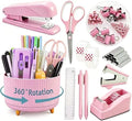 Gawsey Pink Desk Organizers and Accessories with Desk Organizer 360° Rotating Pen Holder and Office Supplies, Cute Stationery Supplies Set by Gawsey