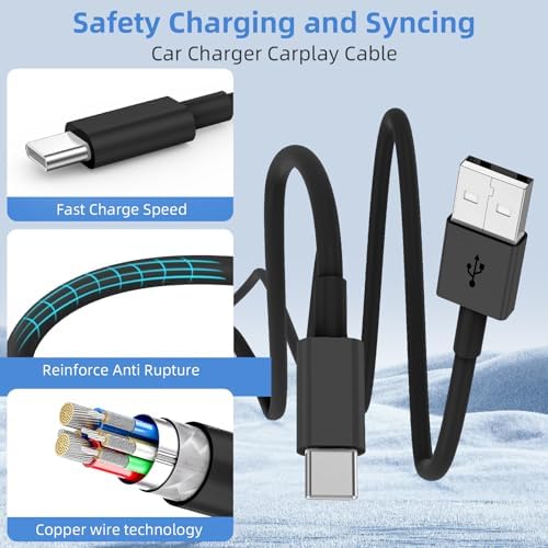 LDHTY CarPlay Charging Cable, USB A to USB C Cable, 2-Pack 6FT, Black - Image 2