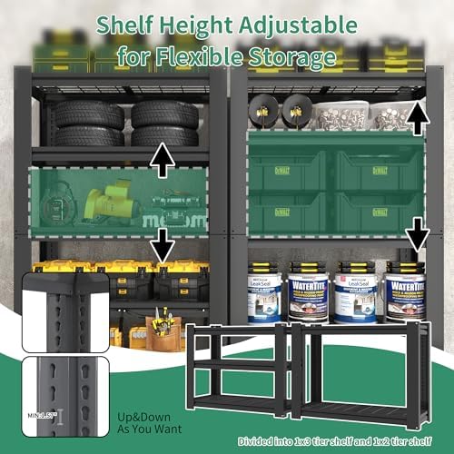 72" H Garage Shelving, Garage Shelves Heavy Duty, 5 Tier Adjustable Storage Shelves for Warehouse, Basement, Workshop, Kitchen, Require Assembly, 16''D*35.5''W*72''H, Black - Image 5