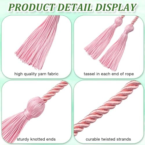 Pink Graduation Cord, Graduation Honor Cords for Class of 2026, Rayon Braided Grad Cord with Tassels, 68" Long Polyester Yarn Honor Ropes for Bachelor, Master, Doctoral - Image 3