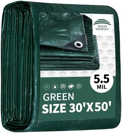RAINDEWAY Green Tarp 30x50 Feet,5.5Mil Multipurpose Waterproof Tarps Cover by RAINDEWAY