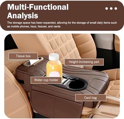 Car Armrest Cushion, Exquisite Embroidered Lines 4-in-1 Car Center Console Organizer Pad with Tissue Box, Cup Holder, 2 Storage Bags, Universal for Most Cars (Coffee) - Image 5