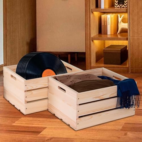 Extra Large Pine Wood Crates For Storage, Vinyl Records Storage Crates,The Storage Crates Are Made Of Pure Natural Solid Wood,Exuding Natural Pine Flavor,Unfinished Wooden Crates For Display . (1) - Image 2