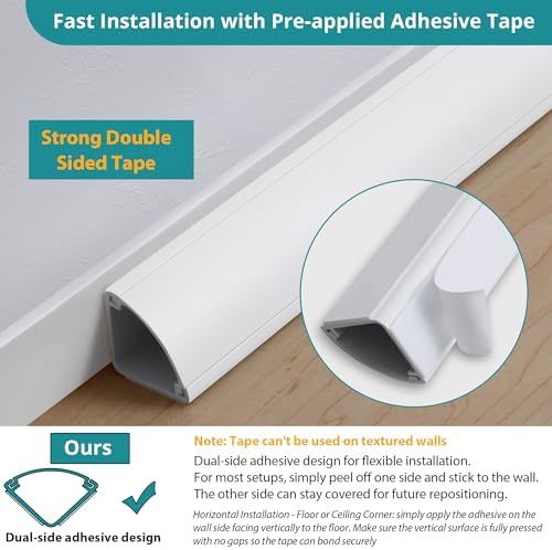 ZhiYo 15ft Corner Cable Hider for 3-5 Cords, Wall & Floor Cord Hider Beige - Image 5