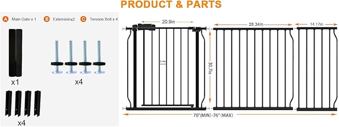 HOOEN 30" Tall Extra Wide Baby Gate - Image 2