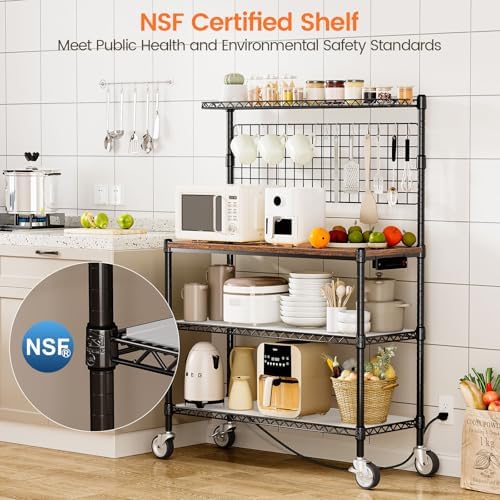 Bakers Rack with Power Outlet & Storage,36In Microwave Stand Kitchen Cart - Image 6