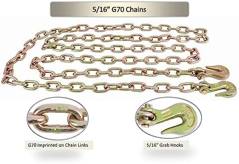 5/16 Inch x 16 FT Grade 70 Binder Chain with Clevis Grab Hooks - G70 Transport Tow Chain - 4,700 Lbs Working Load Limit - Image 3