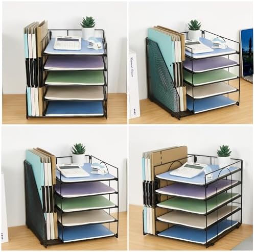 LEKETREE Desk Organizers and Accessories, 5-Tier Paper Letter Tray Organizer with File Holder, Desktop Organizer for Office Supplies (Black) - Image 5