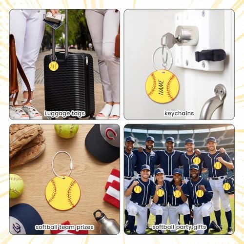 19 Pcs Softball Luggage Tags, Softball Party Favors Suitcase Labels with Pen, Metal Ring Name ID Card and DIY Pocket for Sports Team Travel Baggage Identifiers for Men Women - Image 6