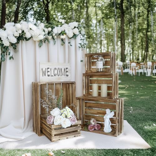 5-Piece Rustic Burnt Brown Wooden Crates Set, Wall Mountable Slatted Storage Crates with Handles, Farmhouse Wooden Crates for Display & Organizer for Home Decor - Image 4