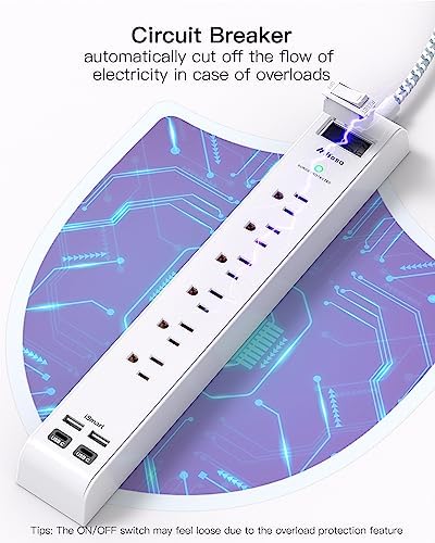 Mifaso 2 Pack Power Strip, 5FT Flat Plug Extension Cord, Surge Protector - Image 6
