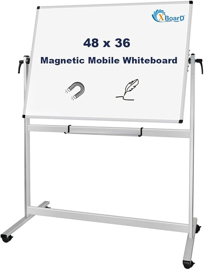 XBoard Rolling Whiteboard 48x36 inch | Double-Sided Mobile Dry Erase Board by XBoard
