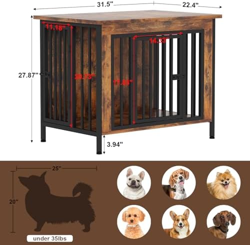 EasyCom 31.5" Dog Crate Furniture for 1 or 2 Dogs, 20-35 Pounds, Brown - Image 4