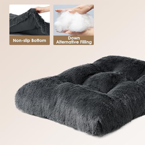 EHEYCIGA Fluffy Dog Crate Bed for Medium Dogs, Plush Crate Pad, Dark Grey - Image 4