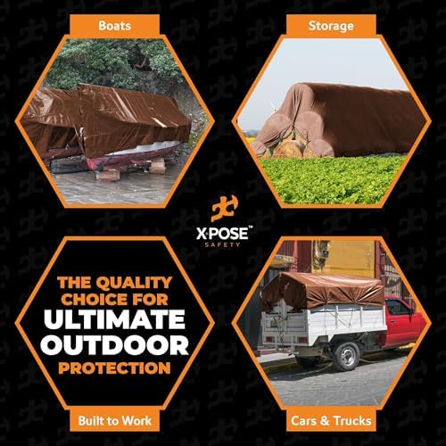 30' x 50' Super Heavy Duty 16 Mil Brown Poly Tarp Cover - Thick Waterproof, UV Resistant, Rip and Tear Proof Tarpaulin with Grommets and Reinforced Edges - by Xpose Safety - Image 2