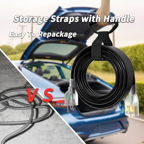 PlugSaf 16AWG 200 ft Black Extension Cord Outdoor, Long Extension Cord - Image 5