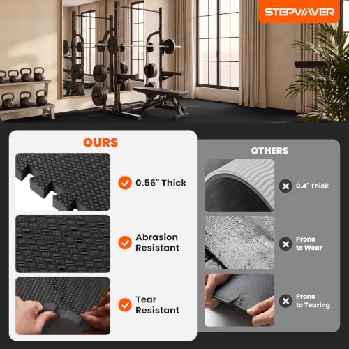 Stepwaver 0.56" Thick 24 Sq Ft Rubber-Textured Gym Flooring for Home Gym - Image 4