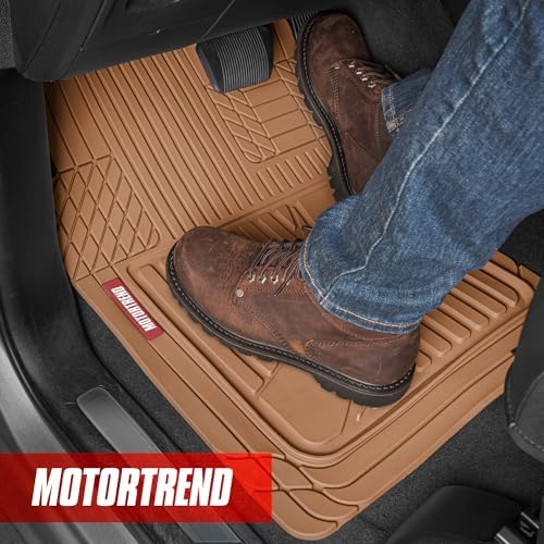 Motor Trend FlexTough™ Advanced Beige Rubber Car Floor Mats – Heavy Duty Trim to Fit All Weather Floor Mats for Cars Truck SUV - Automotive Car Interior Floor Liner Protection - Universal Fit - Image 3