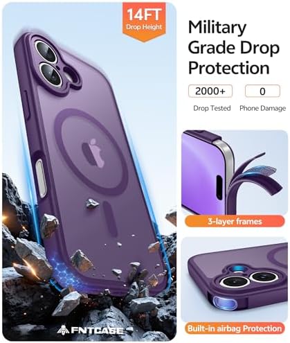 FNTCASE for iPhone 16 Case, Fit for Magsafe, Screen Protector, Purple - Image 5