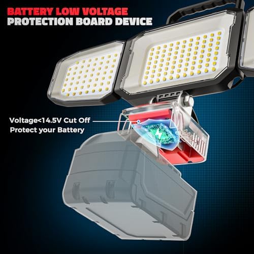 2PCS LED Work Light Compatible with Milwaukee 18V Battery, 150W 15000LM Flood Light, 6500K Daylight 3-Head Adjustable, USB Type-C&2 Brightness Modes Portable Flashlight Job Site Light (Tool Only) - Image 6