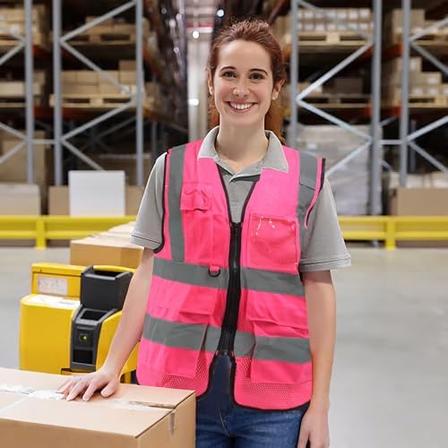 High Vis Safety Vest Reflective Strips, Multi-Pocket Design, Available in Yellow,Orange,black,Pink,blue,Red,purple - Image 3