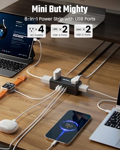 10Ft Long Extension Cord, SUPERDANNY Flat Plug Surge Protector Power Strip - Image 2
