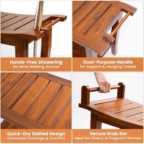 Axeman Premium Teak Shower Bench with Shelf – 24" 2-Tier Waterproof Shower Stool for Bathroom, Elderly & Shaving | Heavy-Duty 350lbs Capacity, Indoor & Outdoor Use - Image 6