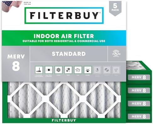Filterbuy 16x16x2 Air Filter MERV 8 Dust & Allergy Defense (5-Pack) by Filterbuy