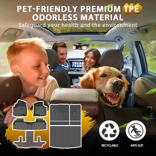Powerty Floor Mats for 2021-2025 2026 Chevy Chevrolet Suburban/GMC Yukon XL 7 Seats, All Weather 3D TPE Anti-Slip Trunk Cargo Liner Seat Back Covers Protectors Full Set Car Accessories - Image 3