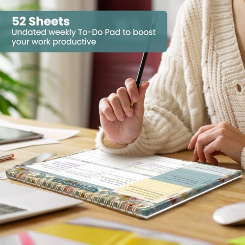 Weekly To Do List Notepad with 52 Undated Sheets（8.5"×11"）- Undated Weekly Planner Notepad for Office Desk Accessories and Supplies - Teal Petals - Image 5