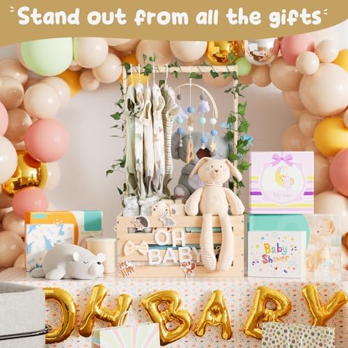 Large Baby Shower Gifts Basket Wooden Crate, Personalized Wooden Letters Hangers New Born Baby Girl Boy Pregnancy Gifts for New Mom Parents Vine Decorations Cute Closet with Adjustable Handle - Image 4
