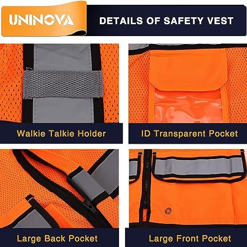 Surveyor Safety Vest Reflective for Men, Class 2 Mesh Safety Vests Reflective with Pockets and Zipper,High Visibility Construction Work Surveyor Vest - Image 4