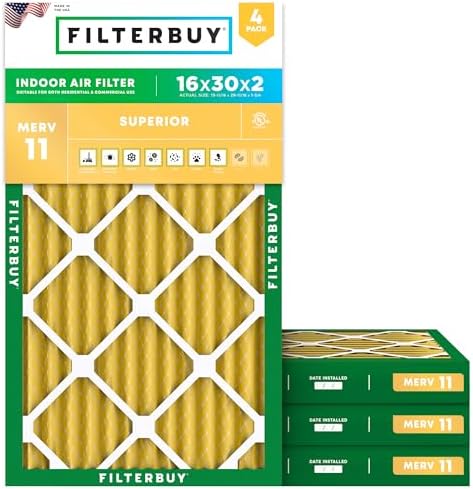 Filterbuy 16x30x2 Air Filter MERV 11 Pet & Allergy Defense (4-Pack) by Filterbuy