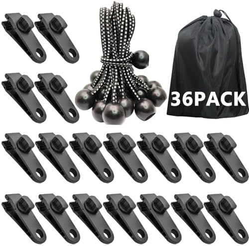 Tarp Clips Heavy Duty Lock Grip, 36 Pack Tarp Clamps Bungee Cord Clip, Fit for Tent Awnings Caravan Canopies Car Cover Swimming Pool Cover Fasteners Clips by LUYADIN