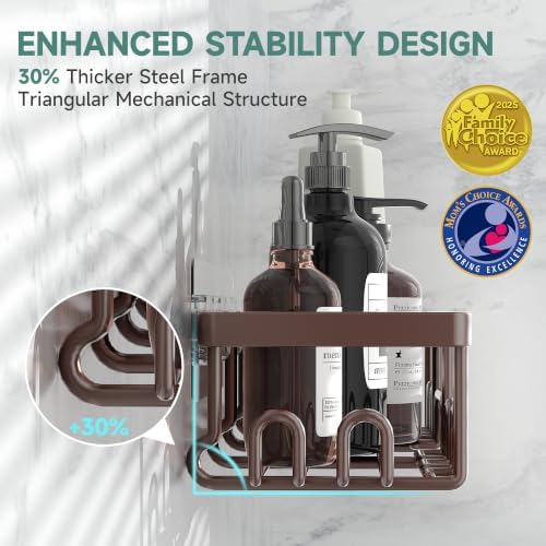 Veken Shower Caddy 6-Pack with Hooks, Bathroom Organizers & Storage, Brown - Image 2